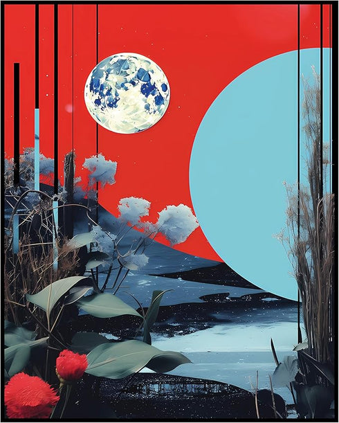 Posterizer 1 pcs-flowers and planets-surreal sci-fi collage-Astronomy & Celestial Art-Abstract & Modern Art-Gift for Art Lovers-Decor for Home & O...